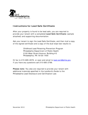Philadelphia Lead Safe Certificate