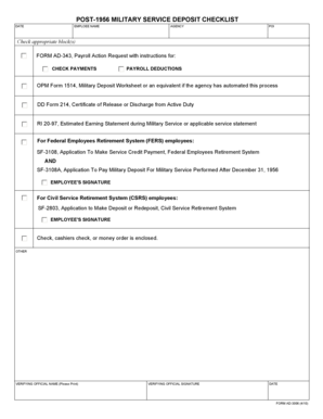 Post-1956 Military Service Deposit Checklist