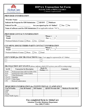 HIPAA Transaction Set Form