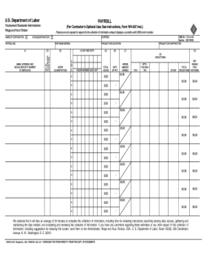 US Department of Labor Payroll Form WH-347