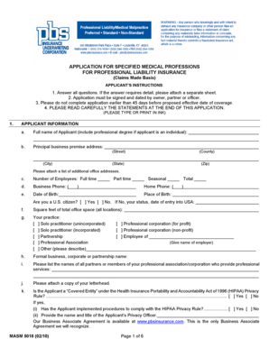 Application for Professional Liability Insurance