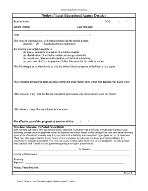 Notice of Local Educational Agency Decision