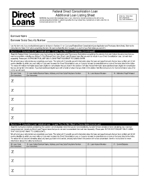 Federal Direct Consolidation Loan Additional Listing Sheet