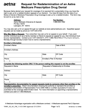 Request for Redetermination of Aetna Medicare Prescription Drug Denial