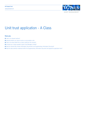 UK Property Fund Unit Trust Application