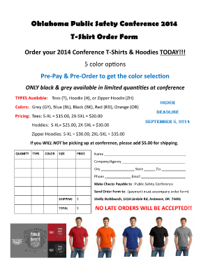 T-shirt pre-order form - Oklahoma Public Safety Conference 2015