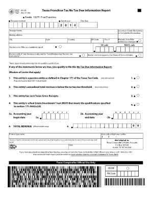 Texas Franchise Tax No Tax Due Information Report
