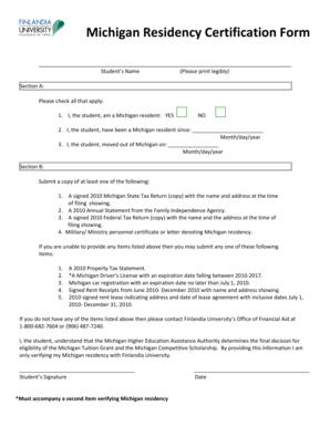 Michigan Residency Certification Form