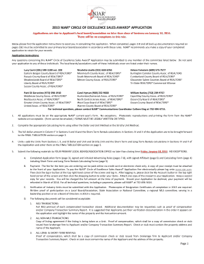 2013 NJAR Circle of Excellence Sales Award Application