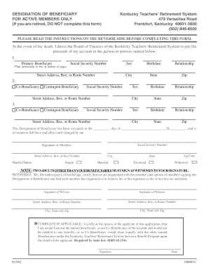 Kentucky Teachers' Retirement System Beneficiary Designation Form