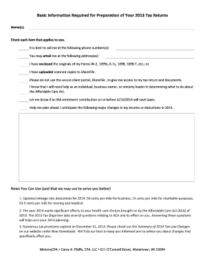 2013 Tax Organizer Form