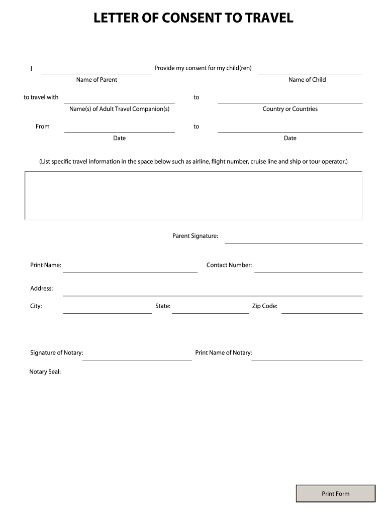 Letter Of Consent To Travel - Fill Online, Printable, Fillable Regarding Notarized Letter Template For Child Travel