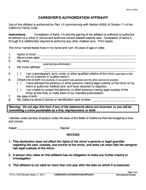 California Caregiver Authorization Affidavit