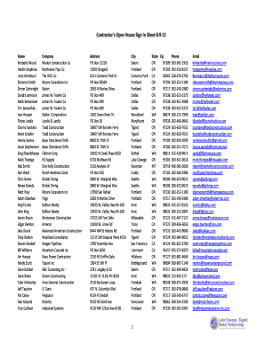 Contractor's Open House Sign In Sheet 8-9-12