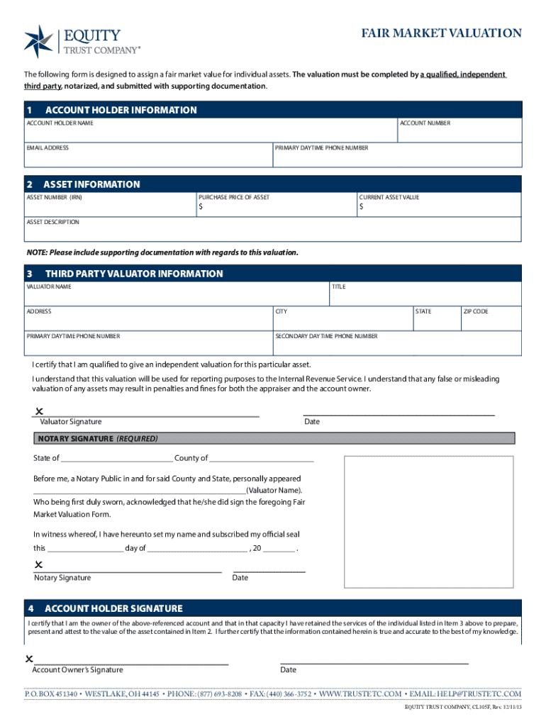 Fair Market Valuation Form - eVANTAGE - Equity Trust Company Preview on Page 1