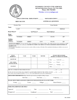 Wyoming County Civil Service Employment Application