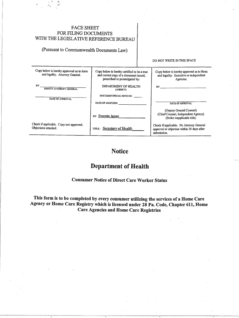 consumer notice of direct care worker status Preview on Page 1.