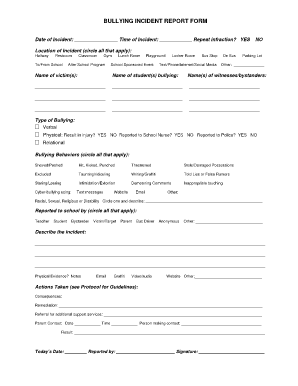 Bullying Incident Report Form