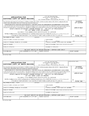 Philadelphia Birth Record Application