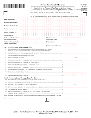 Florida DR-309640 Application for Refund of Tax Paid on Undyed Diesel