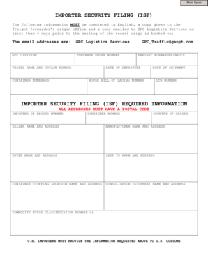 Importer Security Filing Form