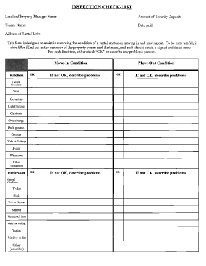 House turnover checklist template - INSPECTION CHECK-LIST