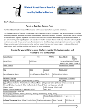 Parent or Guardian Consent Form for School Dental Care