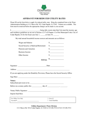 Affidavit for Reduced Utility Rates