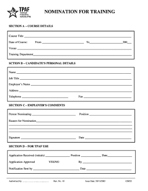 Training Nomination Form