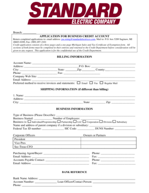 Michigan Business Credit Account Application