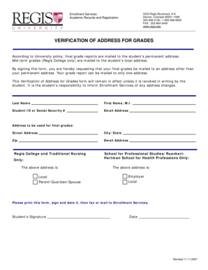 Verification of Address for Grades