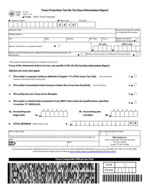 Texas Franchise Tax No Tax Due Information Report