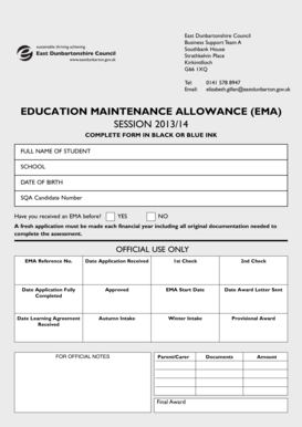 Education Maintenance Allowance Application