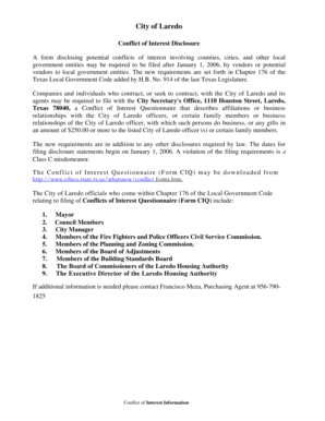 Conflict of Interest Questionnaire Form CIQ