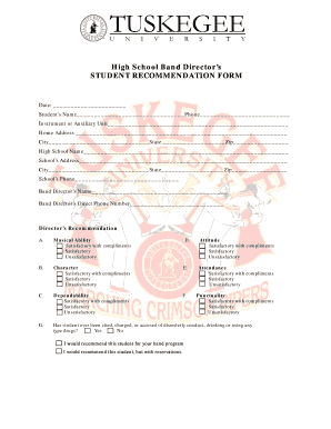 High School Band Director’s Student Recommendation Form
