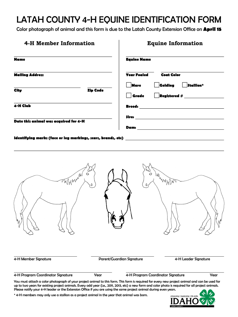 Fillable Online extension uidaho Horse Identification Sheet
