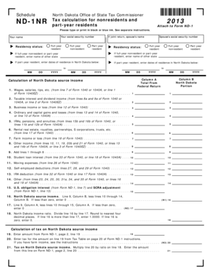 North Dakota ND-1NR Tax Form for Nonresidents and Part-Year Residents