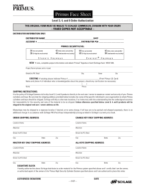 Primus Face Sheet Order Authorization