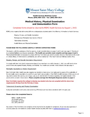 New York Student Medical History and Immunization Form