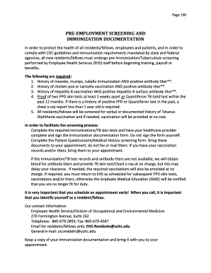Pre-Employment Screening and Immunization Documentation