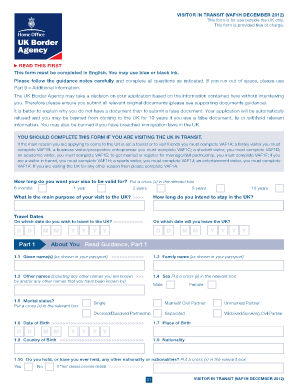 UK Visitor in Transit Application Form VAF1H