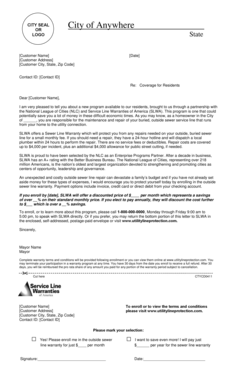 City of Anywhere Sewer Line Warranty Enrollment