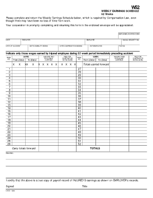 weekly earnings schedule 52 weeks form