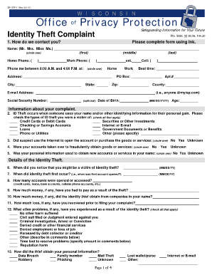 Wisconsin Identity Theft Complaint Form