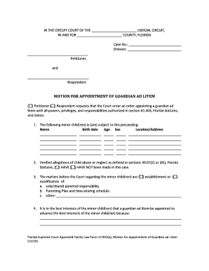Florida Motion for Appointment of Guardian Ad Litem
