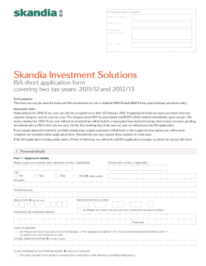 UK ISA Short Application Form