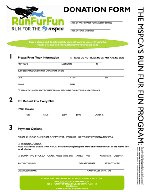 Donation Form for Run Fur Fun Event