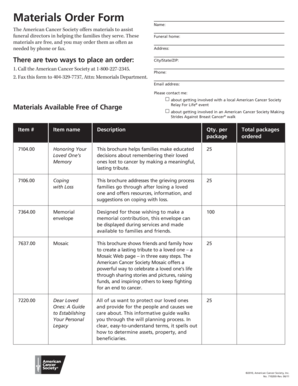 American Cancer Society Materials Order Form