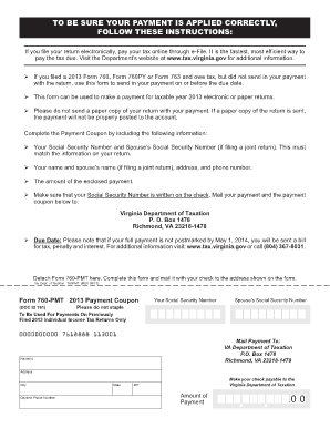 Virginia 2013 Form 760-PMT Payment Coupon