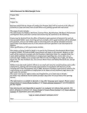 Advertisement for Bids Form